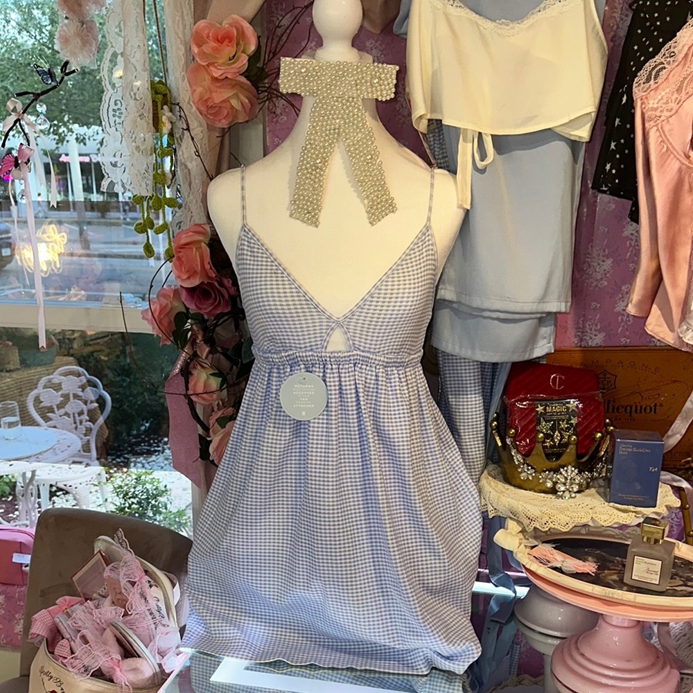 Blue Gingham Sleeveless nightdress
